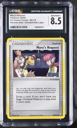 CGC 8.5 INVERTED HOLO ERROR Mary's Request #86 Unseen Forces Reverse Pokemon - Image 1