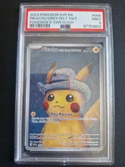 Pokemon Pikachu TCG Grey Felt Hat Van Gogh SVP085 Promo PSA 9 Mint - Image 1