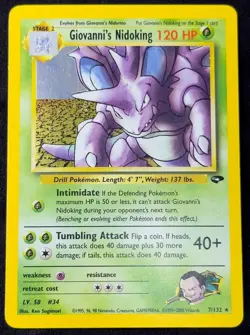 Giovanni's Nidoking 7/132 Gym Challenge Obscured Holo Swirl Unlimited LP Pokemon - Image 1