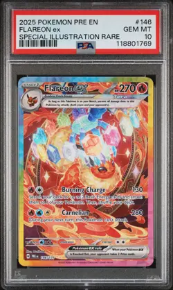 2025 POKEMON PRE EN-PRISMATIC EVOLUTIONS #146 FLAREON EX PSA 10 - Image 1
