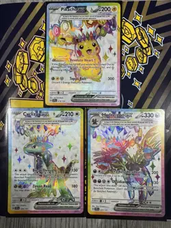 Pokemon TCG Sv08: Surging Sparks Pikachu EX Holo Card 219/191 + 223 & 228 - Image 1