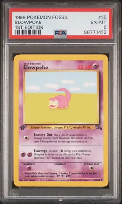 1999 POKEMON FOSSIL 1ST EDITION #55 SLOWPOKE PSA 6 - Image 1