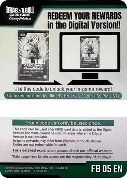 FB05 EN Code Card New Adventure Dragon Ball Super Fusion World DIGITAL DELIVERY - Image 1