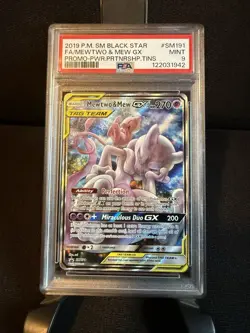 Pokemon TCG Black Star Promo Mewtwo & Mew GX SM191 Card PSA 9 - Image 1