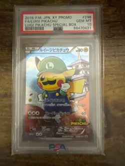 Pokemon Luigi Pikachu Special Bx. Japanese Full Art Promo 296/XY-P PSA 10 - Image 1