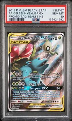 2019 POKEMON SM BLACK STAR PROMO #SM167 FULL ART/CELEBI & VENUSAUR GX PSA 10 - Image 1