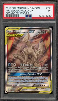 Pokemon Arceus & Dialga & Palkia GX Cosmic Eclipse Full Alt Art #221 PSA 1 - Image 1