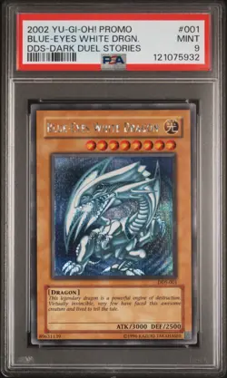 2002 YU-GI-OH! PROMO DDS-DARK DUEL STORIES #001 BLUE-EYES WHITE DRAGON PSA 9 - Image 1