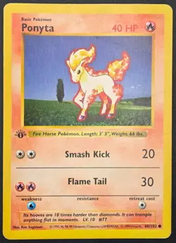 Damaged Ponyta # 60/102 - 1st Edition 1999 Base Set Vintage Pokemon TCG - Image 2