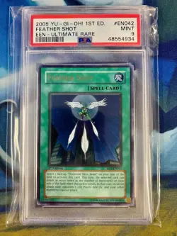 2005 YU-GI-OH! EEN 1ST EDITION | ULTIMATE RARE #EN042 FEATHER SHOT PSA 9 - Image 1