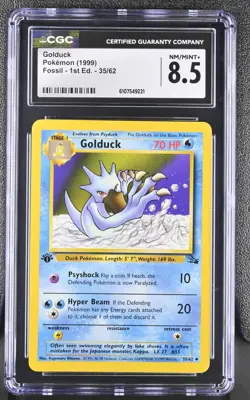 CGC MINT+ 8.5 Pokemon Golduck 35/62 1999 Fossil 1st Edition - Image 1