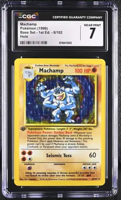 CGC 7 Machamp 8/102 1999 Base Set 1st Edition Holo Rare Pokemon Card - Image 1