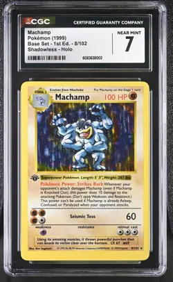 CGC 7 Machamp 1999 Base Set 1st Edition 8/102 Shadowless,Holo Pokemon Card - Image 1