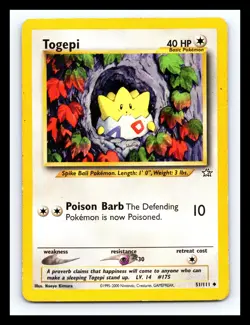 💥 Togepi Pokemon 2000 Neo Genesis Non Holo Foil Vintage Card # 51/111 - Image 1