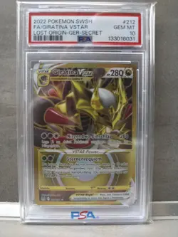 Pokemon Giratina Vstar secret-rare Gold DE 212/196 Lost Origin PSA 10 Gem Mint - Image 1