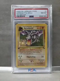 Pokemon TCG 1. Edition Aerodactyl Fossil Holo Karte 1/62 PSA 8 / Deutsch - Image 1