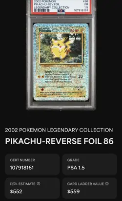 1 of 3 PSA 1.5 FR 2002 Pokemon Legendary Collection Pikachu 86/110 - POP 3! - Image 3