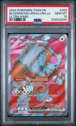 2024 POKEMON TWM EN #202 BLOODMOON URSALUNA EX ULTRA RARE PSA 10 TWILIGHT MAS - Image 1