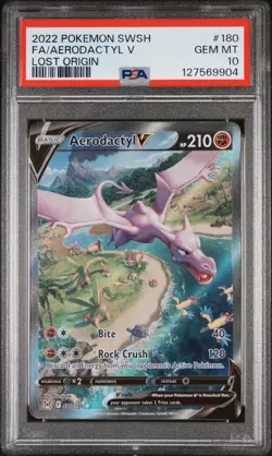 2022 POKEMON SWORD & SHIELD LOST ORIGIN #180 FULL ART/AERODACTYL V PSA 10 - Image 1