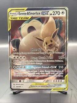 2019 Pokemon Sun and Moon Team Up #120 Eevee & Snorlax GX URR - Image 1