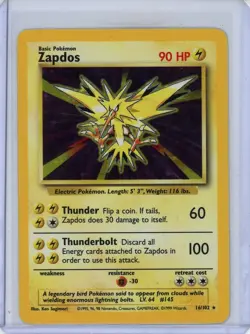 Zapdos Pokemon 1999 Base Set Holo Rare 16/102 WOTC LP - Image 1
