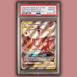 2020 POKEMON SM240 BLACK STAR PROMO TAG TEAM POWERS ESPEON & DEOXYS GX PSA 10 - Image 1