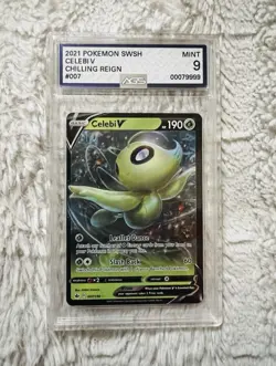 Graded 9 Pokemon TCG Celebi v SWSH Chilling Reign Holo Ultra Rare Card 007/198 - Image 1