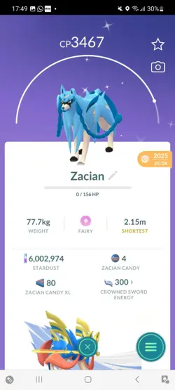Pokemon Go Legendary Shiny Zacian ( High CP )( Reduced) - Image 1