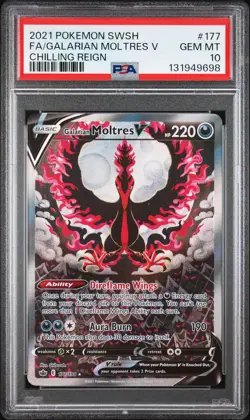 2021 POKEMON SWORD & SHIELD CHILLING REIGN FULL ART/GALARIAN MOLTRES V PSA 10 - Image 1