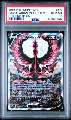 2021 POKEMON SWORD & SHIELD CHILLING REIGN FULL ART/GALARIAN MOLTRES V PSA 10 - Image 1
