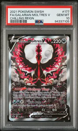 2021 POKEMON SWORD & SHIELD CHILLING REIGN FULL ART/GALARIAN MOLTRES V PSA 10 - Image 1