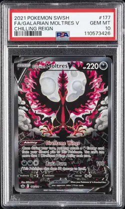 2021 POKEMON SWORD & SHIELD CHILLING REIGN FULL ART/GALARIAN MOLTRES V PSA 10 - Image 1