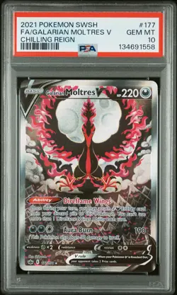 2021 POKEMON SWORD & SHIELD CHILLING REIGN FULL ART/GALARIAN MOLTRES V PSA 10 - Image 1