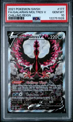 2021 POKEMON SWORD & SHIELD CHILLING REIGN FULL ART/GALARIAN MOLTRES V PSA 10 - Image 1