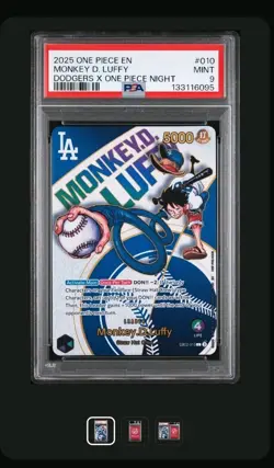 2025 ONE PIECE PROMOS DODGERS X ONE PIECE NIGHT #010 MONKEY D. LUFFY PSA 9 - Image 1