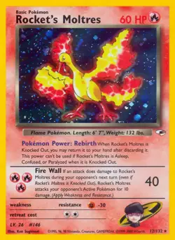 Rocket's Moltres - 12/132 - Pokemon Gym Heroes Unlimited Holo Rare Card WOTC NM - Image 1