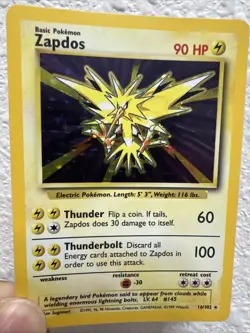 Pokemon TCG Zapdos Base Set Holo Unlimited Rare Card 16/102 - Image 1
