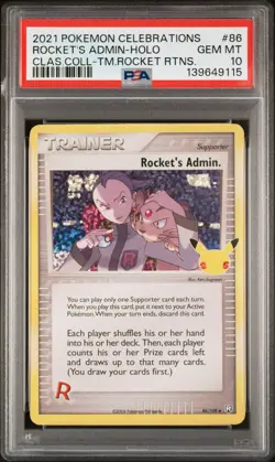 2021 POKEMON CELEBRATIONS CLASSIC COLL #86 ROCKET'S ADMIN-HOLO PSA 10 - Image 1