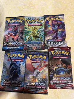 Pokemon Tcg 6 Booster Pack Lot; Including Burning Shadows and Sun and Moon - Image 1