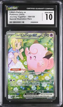 Lillie's Clefairy ex 184/159 Sv09: Journey Together Holo CGC Gem Mint !0 - Image 1