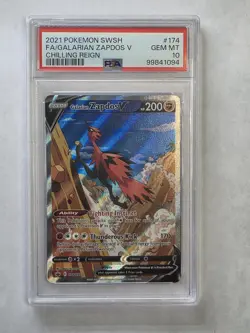 2021 Pokemon Chilling Reign Galarian Zapdos V 174/198 Alt Art PSA 10 GEM MINT - Image 1