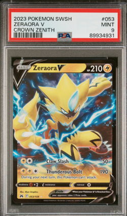 2023 POKEMON SWORD AND SHIELD CROWN ZENITH #053 ZERAORA V - PSA 9 Mint - Image 1