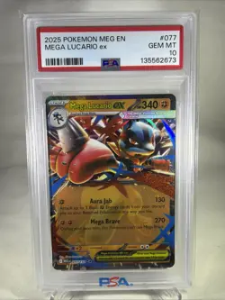 PSA 10 Mega Lucario ex 077/132 Rare Mega Evolution Pokemon TCG - Image 1