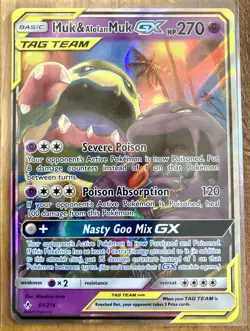 Pokemon Muk Alolan Muk GX Holo Card 61/214 Ultra Rare SM Unbroken Bonds VG - Image 1
