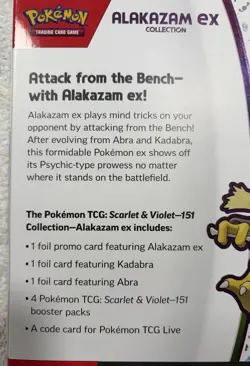 Pokemon TCG Scarlet & Violet 151 Alakazam ex Box 3 Promo 4 Booster Packs Sealed - Image 3