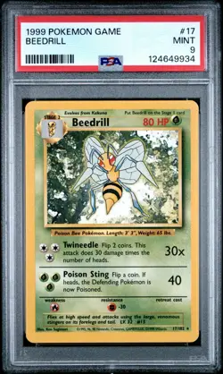 1999 Pokemon Base Set Beedrill #17 PSA 9 MINT - Image 1