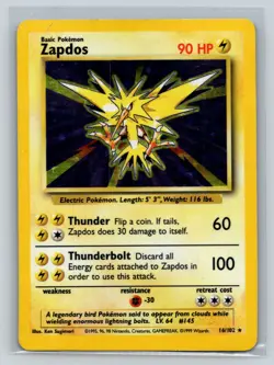 Zapdos 16/102 Holo Base Set - Pokemon Card - LP - Image 1
