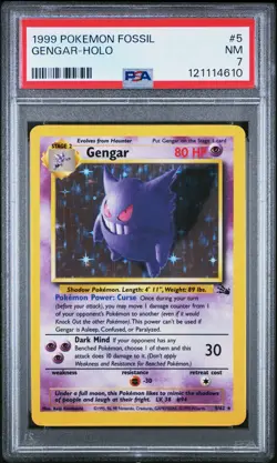1999 POKEMON FOSSIL #5 GENGAR-HOLO PSA 7 - Image 1