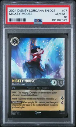 2024 DISNEY LORCANA EN D23 MICKEY MOUSE PLAYFUL SORCERER #07/D23 PSA 10 - Image 1