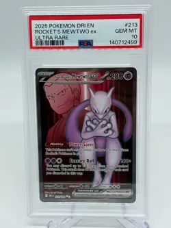2025 Pokemon DRI EN Team Rocket's Mewtwo EX Ultra Rare Card #213 GRADED PSA 10 - Image 1